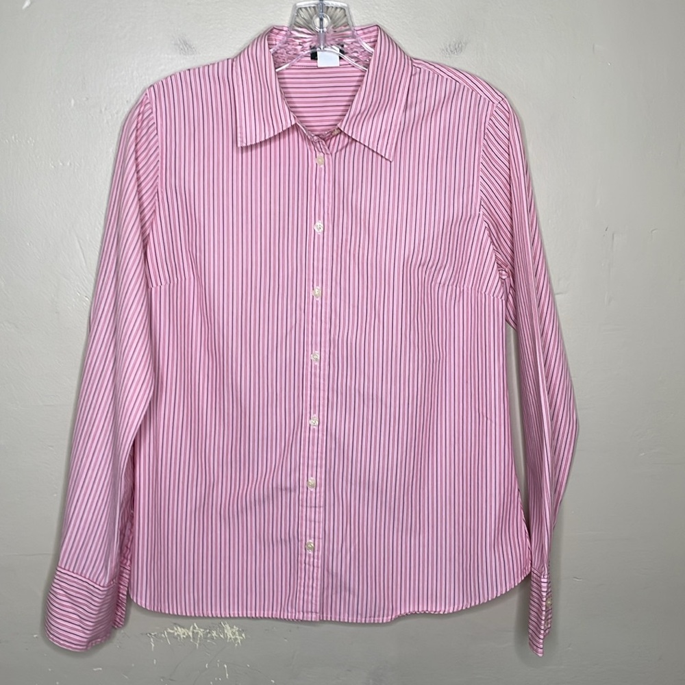 J CREW Button Down Shirt Pink & Burgundy Striped Fitted Timeless Y2K 64746 Med